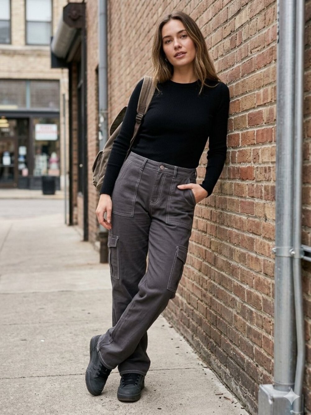 Tilt Women Gray Straight Leg Cargo Pants Contrast Stitching Size XS